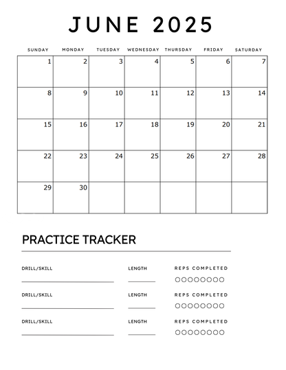 DIGITAL DOWNLOAD-Sports Practice Calendar June 2025-June 2026